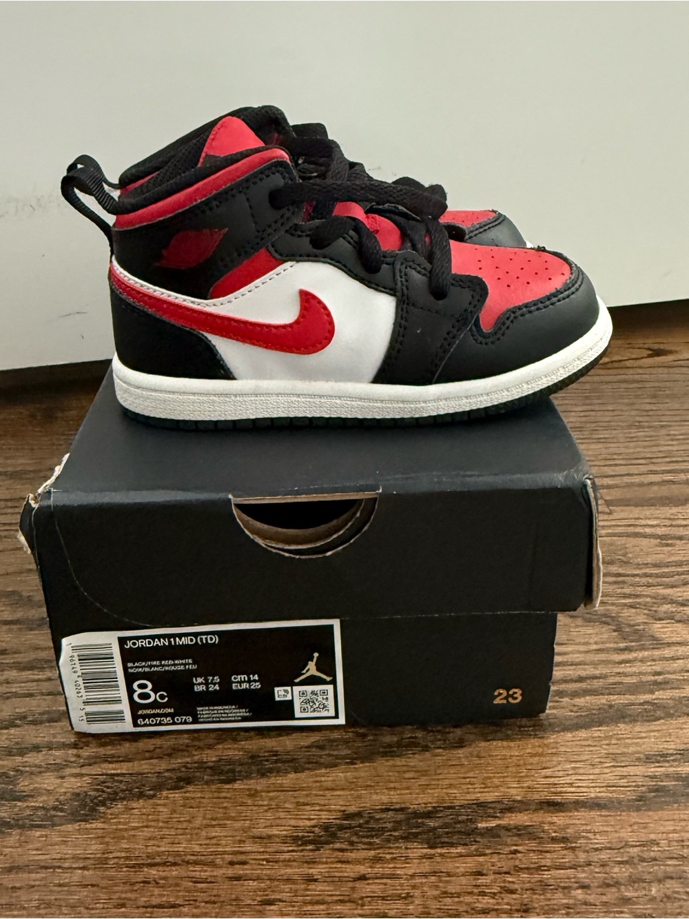 Kids Nike Jordan 1 Mid Black Red White High-Top Sneakers